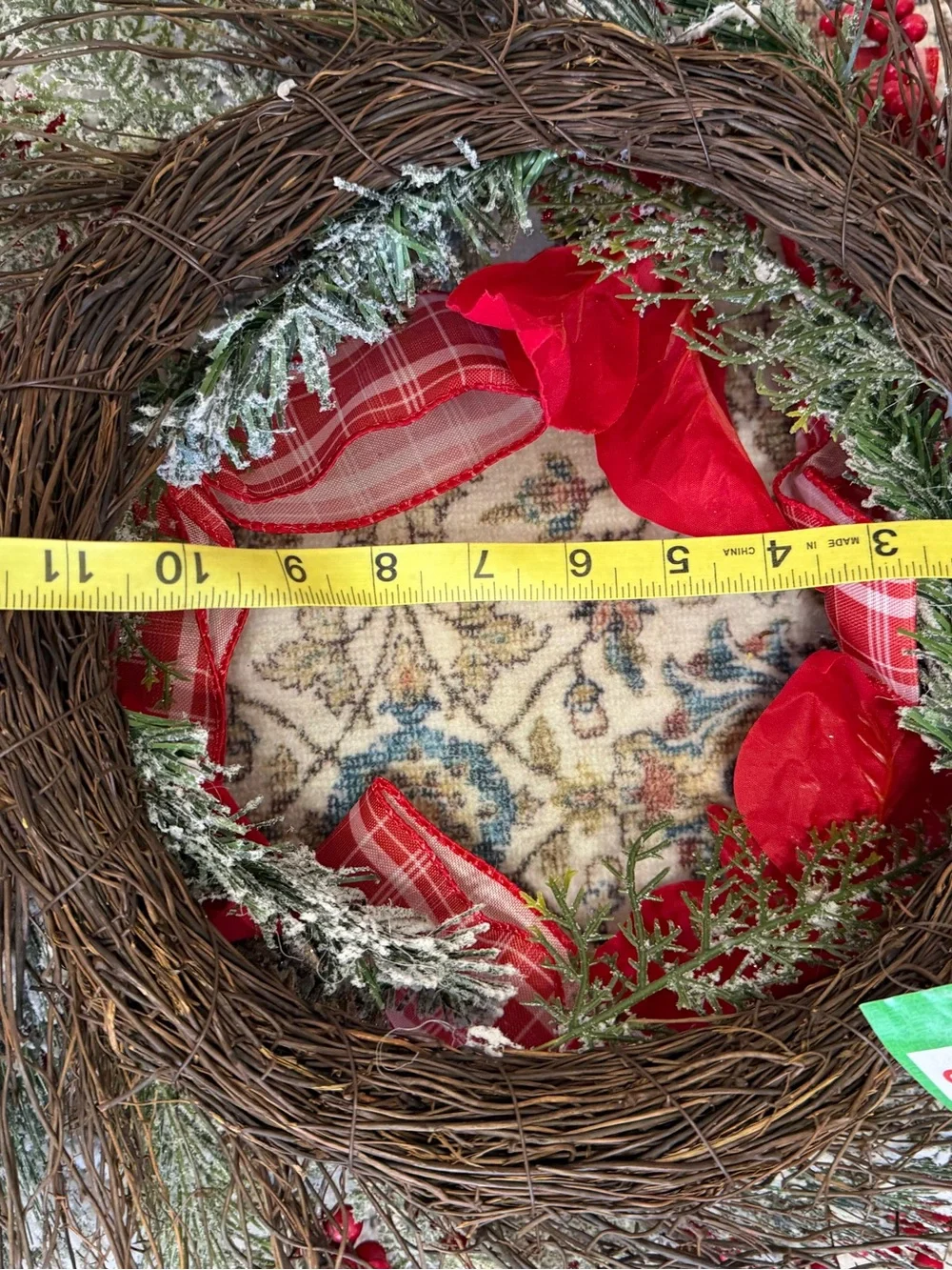 New Large Frosted Poinsettia Christmas Holiday Wreath Red Plaid Ribbon